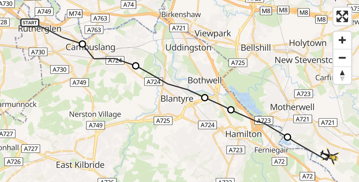 Routekaart van de vlucht: Police Helicopter to Motherwell, Kirkhill Road