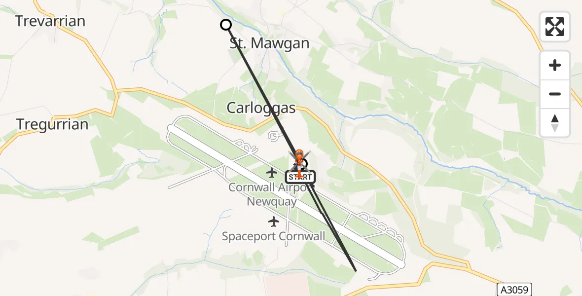 Flight route map: Coastguard Helicopter to Cornwall Airport Newquay, Cornwall Airport Newquay