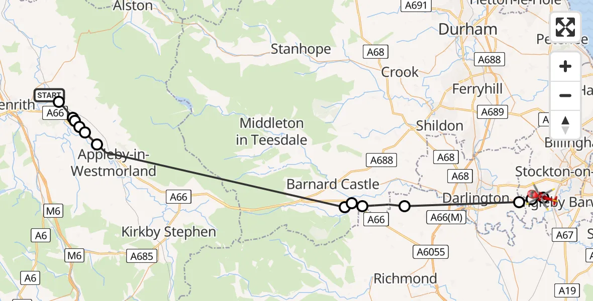 Routekaart van de vlucht: Air Ambulance Helicopter to Egglescliffe, Egglescliffe