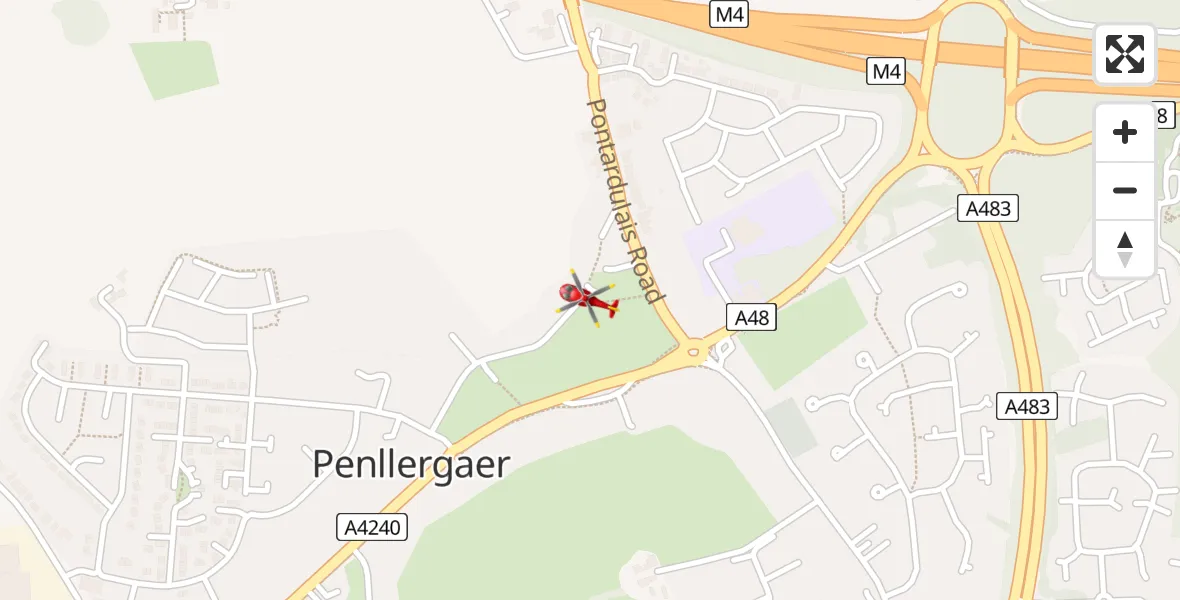 Routekaart van de vlucht: Air Ambulance Helicopter to Penllergaer, Gors Road