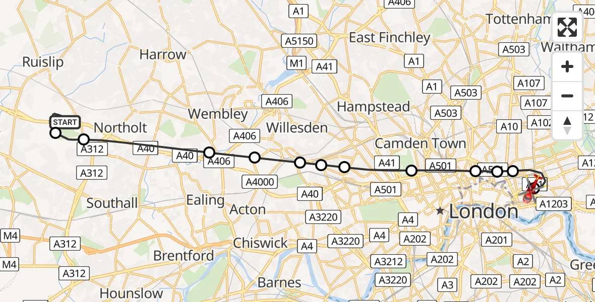 Flight route map: Air Ambulance Helicopter to Royal London Hospital, Royal London Hospital