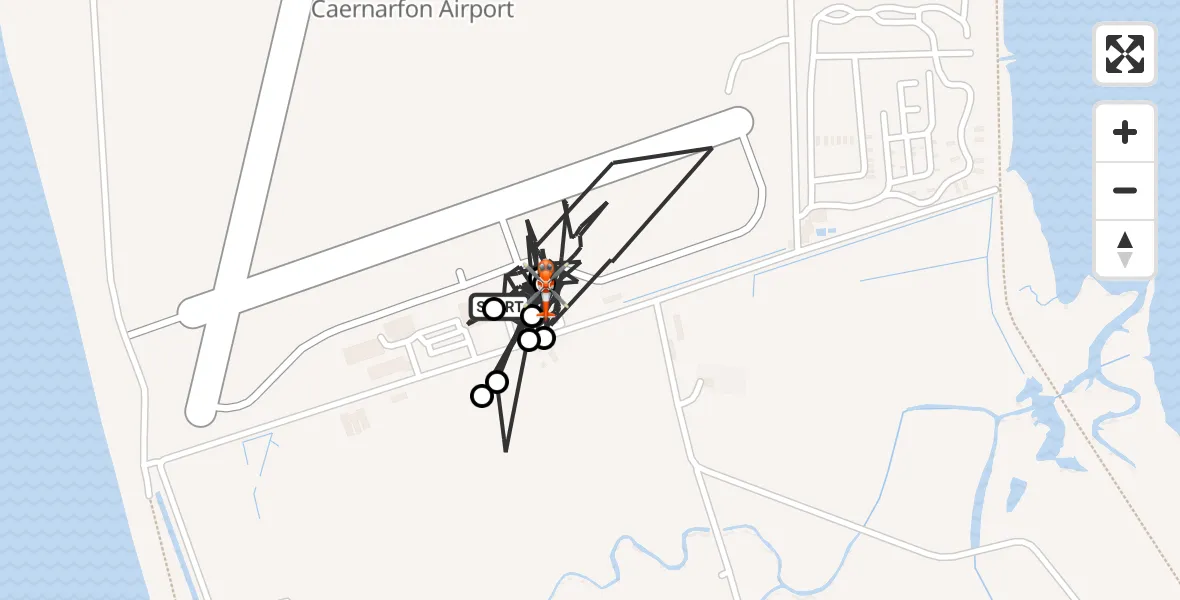Flight route map: Coastguard Helicopter to Caernarfon Airport, Caernarfon Airport