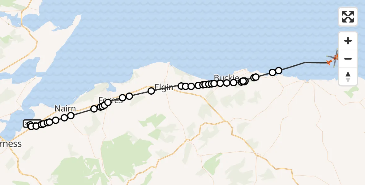 Flight route map: Coastguard Helicopter to North Sea, North Sea