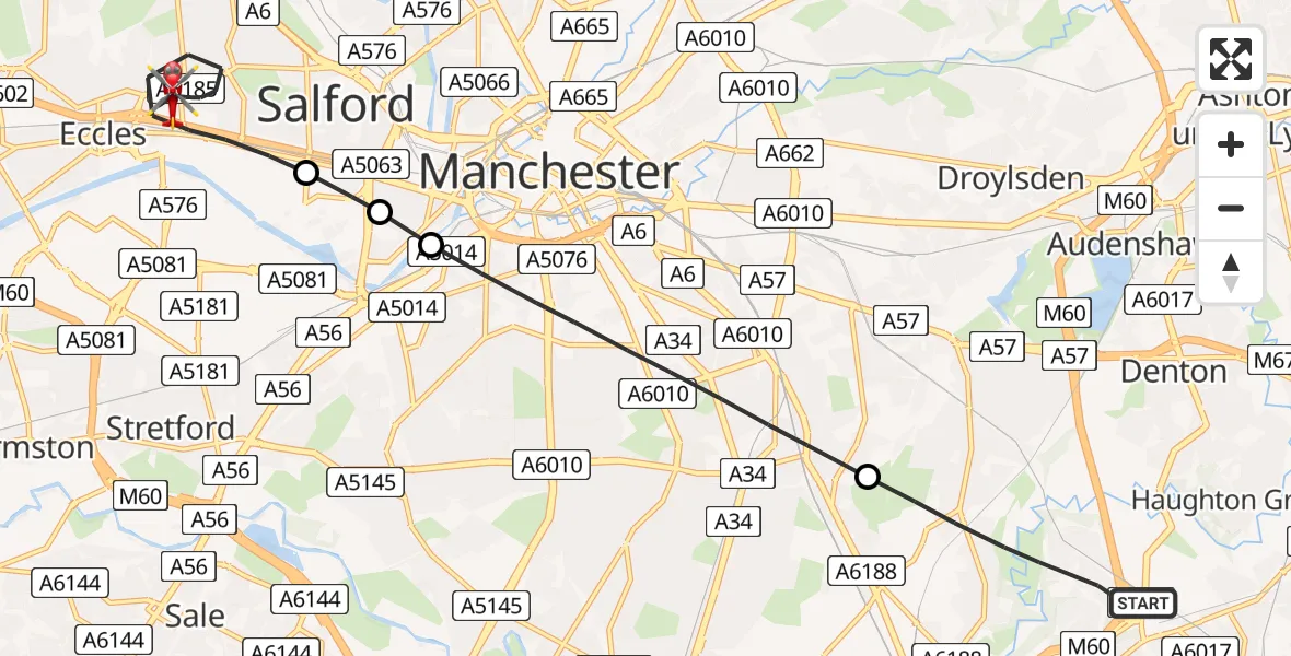 Routekaart van de vlucht: Air Ambulance Helicopter to Eccles, Stott Lane