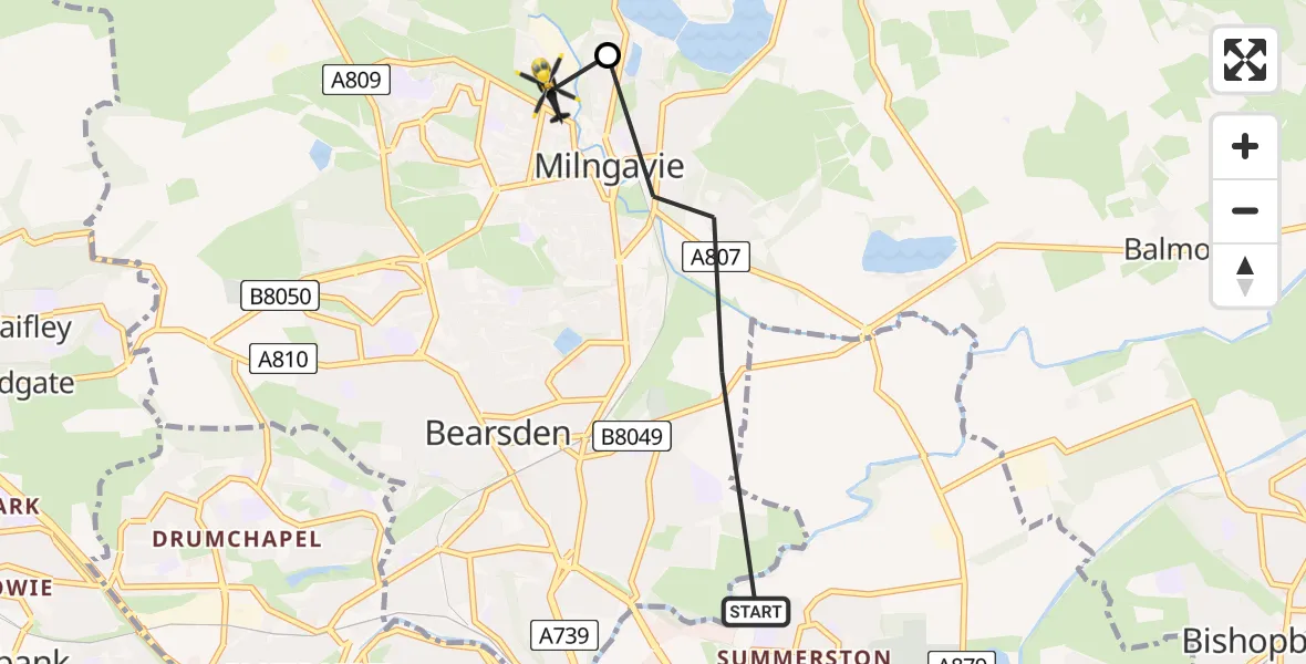Routekaart van de vlucht: Police Helicopter to Milngavie, North Dumgoyne Avenue