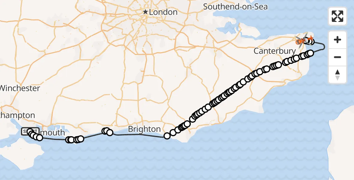 Flight route map: Coastguard Helicopter to Manston Airport, Manston Airport
