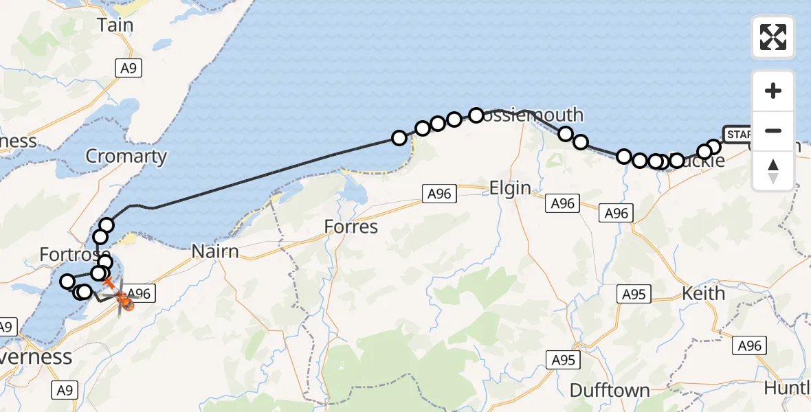 Routekaart van de vlucht: Coastguard Helicopter to Inverness Airport, Inverness Airport