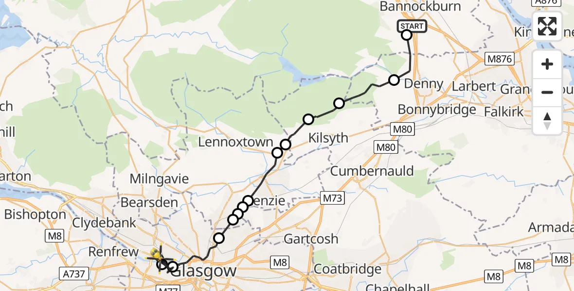 Flight route map: Police Helicopter to Glasgow, Beith Street