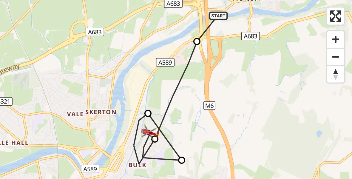 Routekaart van de vlucht: Air Ambulance Helicopter to Lancaster, Patterdale Road