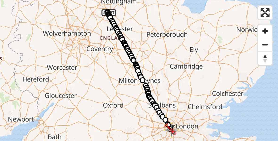 Flight route map: Air Ambulance Helicopter to London Heliport, London Heliport