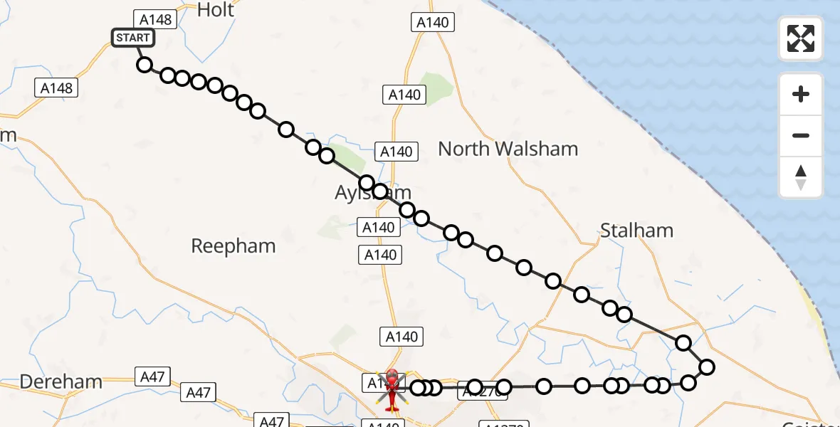 Routekaart van de vlucht: Air Ambulance Helicopter to Norwich Airport, Norwich Airport