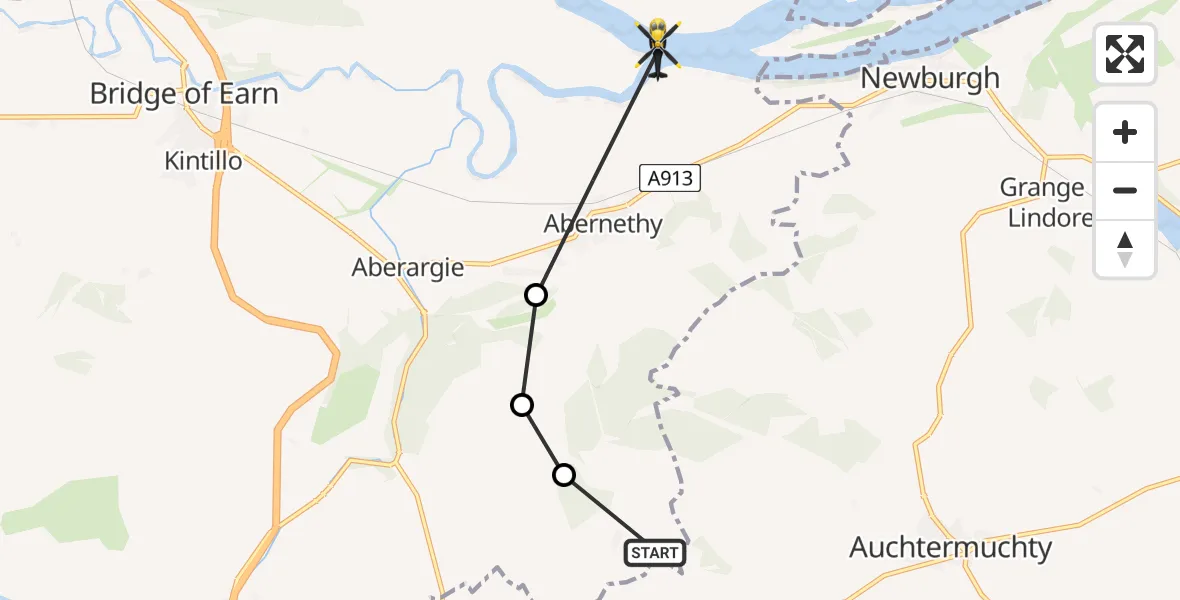 Flight route map: Police Helicopter to St Madoes, Cairnie Road