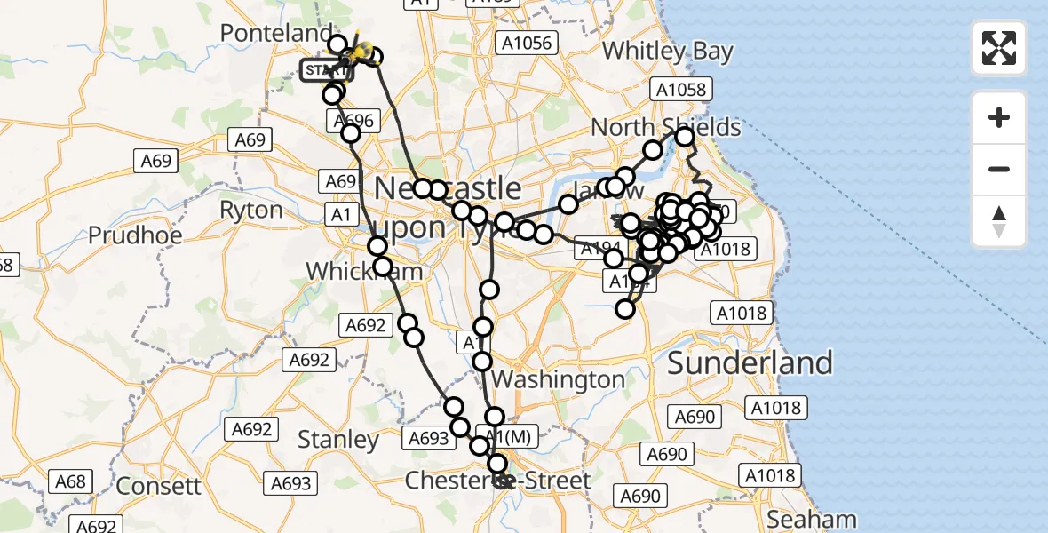 Flight route map: Police Helicopter to Newcastle International Airport, Newcastle International Airport