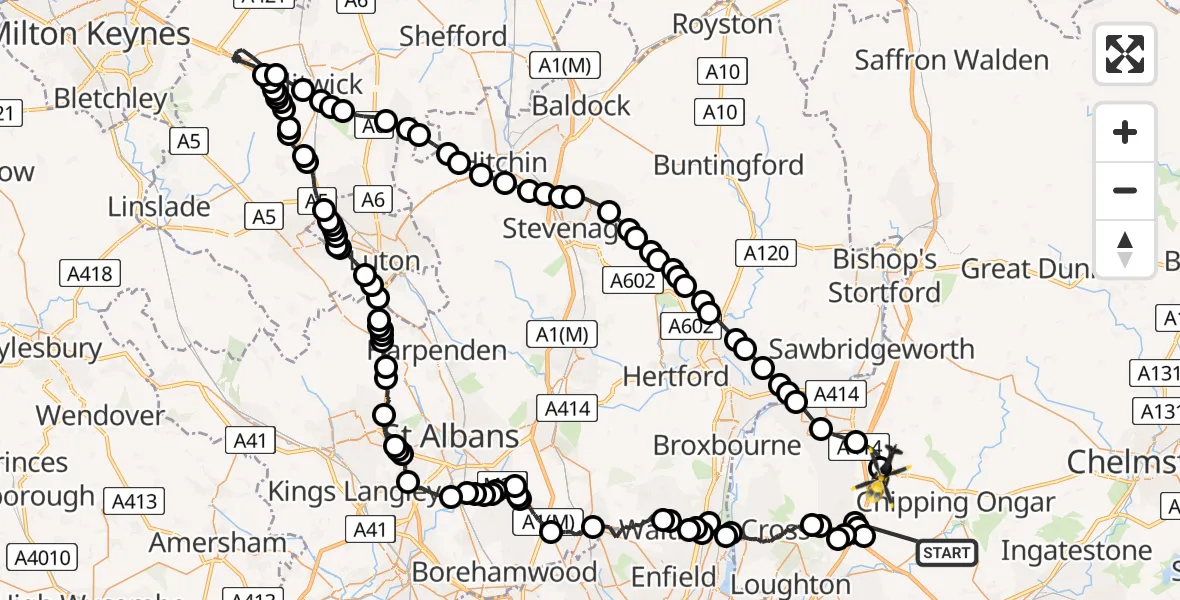 Routekaart van de vlucht: Police Helicopter to North Weald Bassett, Vicarage Lane (West)