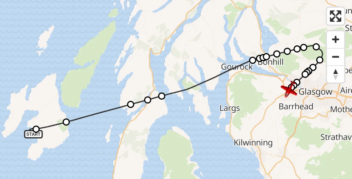 Flight route map: Air Ambulance Aircraft to Glasgow Airport, Glasgow Airport