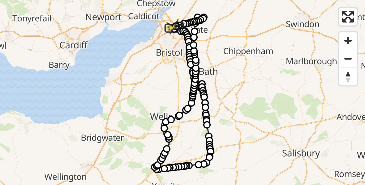 Routekaart van de vlucht: Police Helicopter to Almondsbury Helicopter Base, Almondsbury Helicopter Base