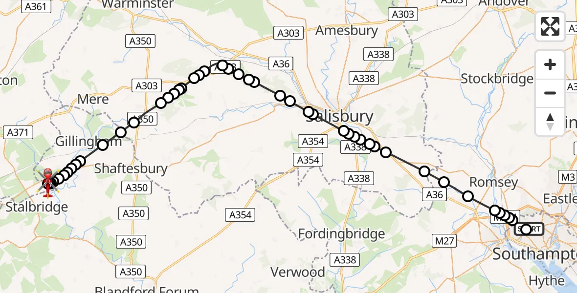 Flight route map: Air Ambulance Helicopter to Henstridge Airfield, Henstridge Airfield