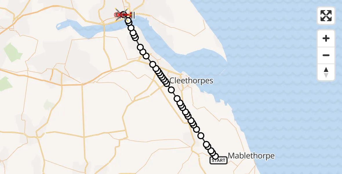 Flight route map: Air Ambulance Helicopter to Hull Royal Infirmary, Hull Royal Infirmary