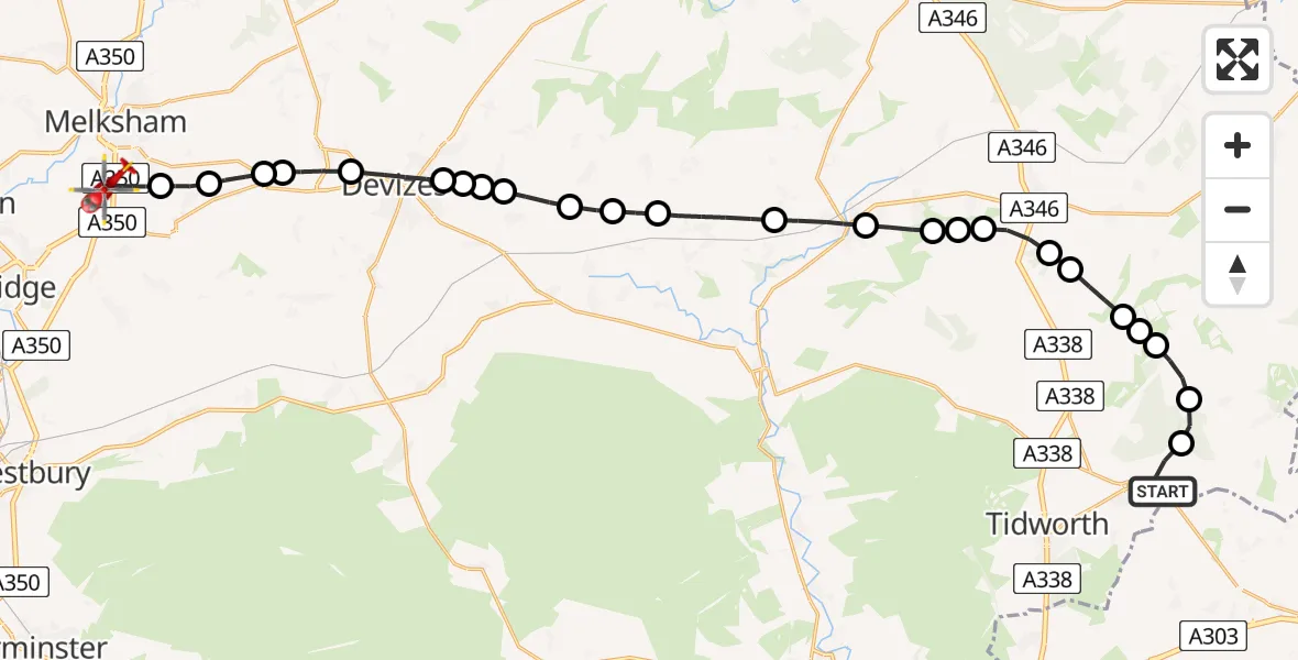 Flight route map: Air Ambulance Helicopter to Wiltshire Air Ambulance, Commerce Way