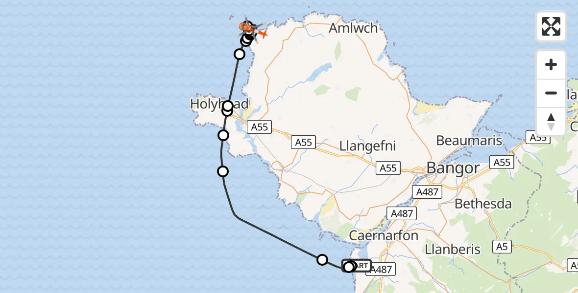 Flight route map: Coastguard Helicopter to Cylch-y-Garn, Cylch-y-Garn