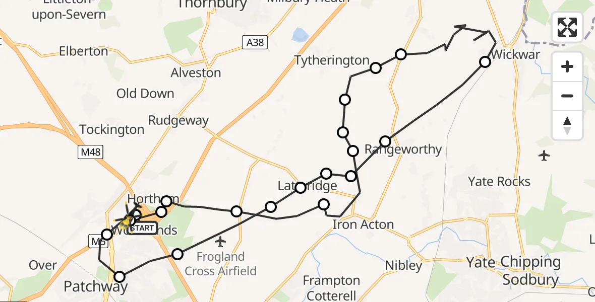 Flight route map: Police Helicopter to Almondsbury Helicopter Base, Almondsbury Helicopter Base