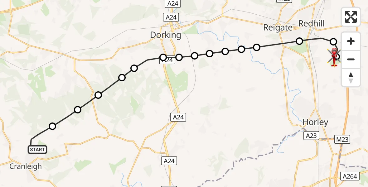 Routekaart van de vlucht: Air Ambulance Helicopter to Redhill Aerodrome, Redhill Aerodrome