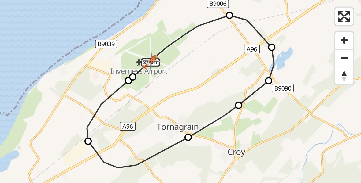 Flight route map: Coastguard Helicopter to Inverness Airport, Inverness Airport