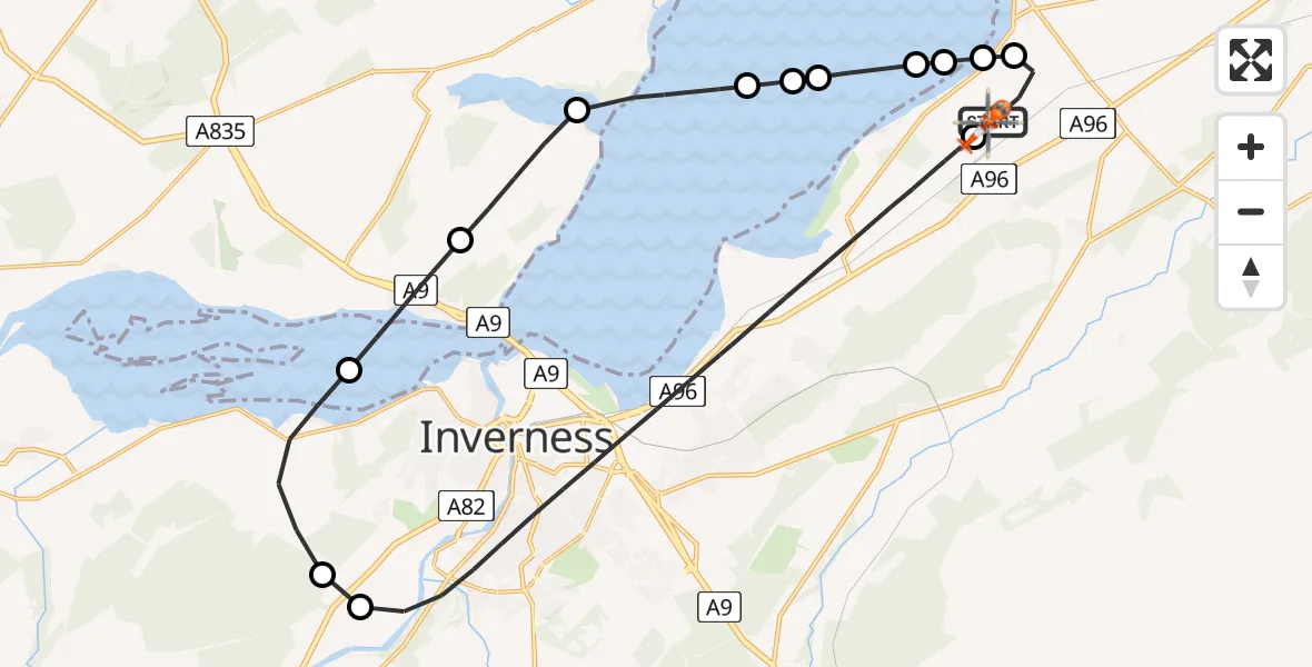 Flight route map: Coastguard Helicopter to Inverness Airport, Inverness Airport