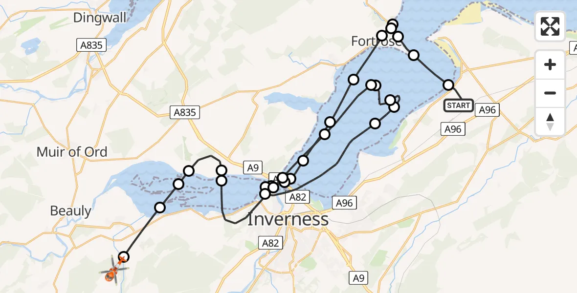 Routekaart van de vlucht: Coastguard Helicopter to Kirkhill and Bunchrew, Kirkhill and Bunchrew