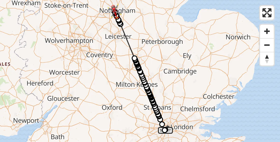 Flight route map: Air Ambulance Helicopter to Beeston, Summer Crescent