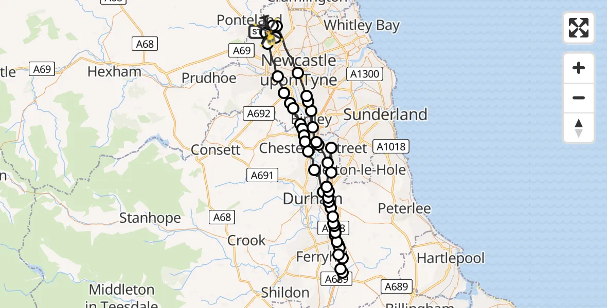 Routekaart van de vlucht: Police Helicopter to Newcastle International Airport, Newcastle International Airport