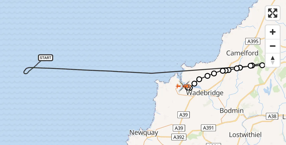 Routekaart van de vlucht: Coastguard Helicopter to St. Issey, Bodmin & Wadebridge Railway