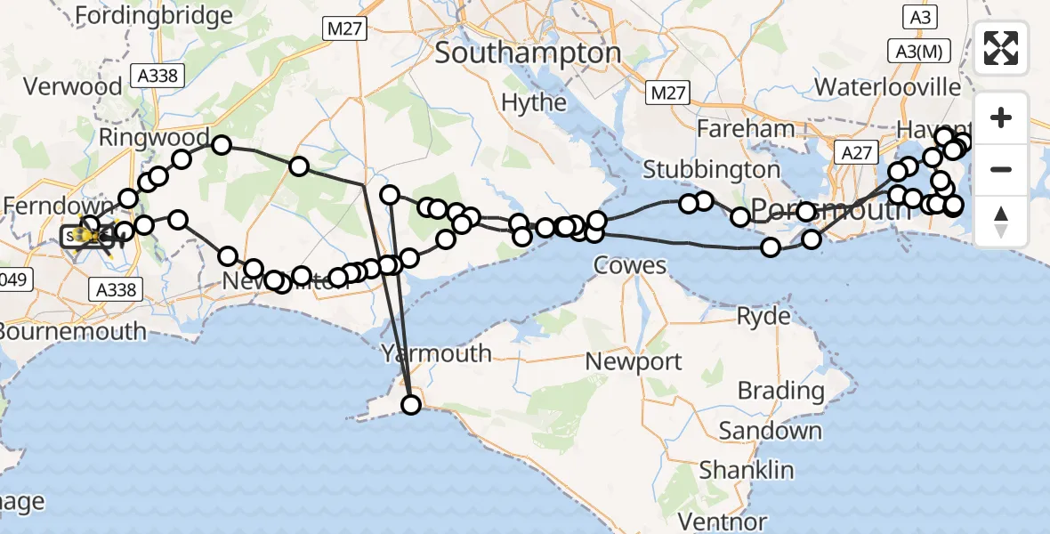 Flight route map: Police Helicopter to Bournemouth Airport, Bournemouth Airport