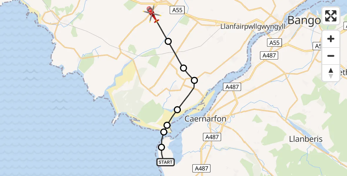 Routekaart van de vlucht: Air Ambulance Helicopter to Llangristiolus, Llangristiolus