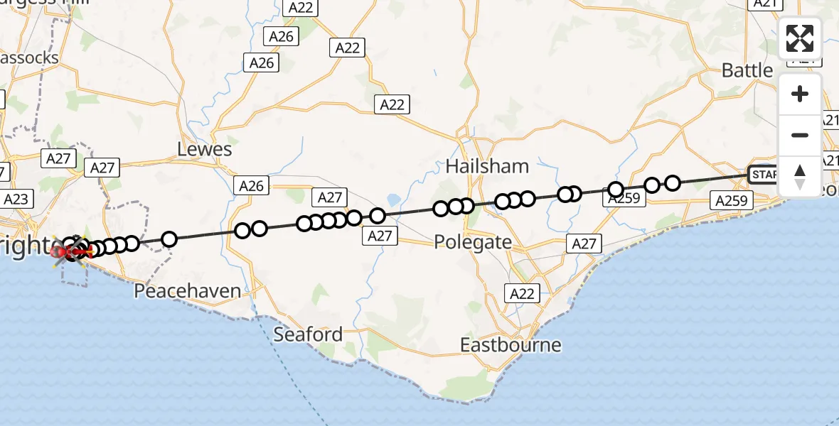 Routekaart van de vlucht: Air Ambulance Helicopter to Brighton, Wilson Avenue