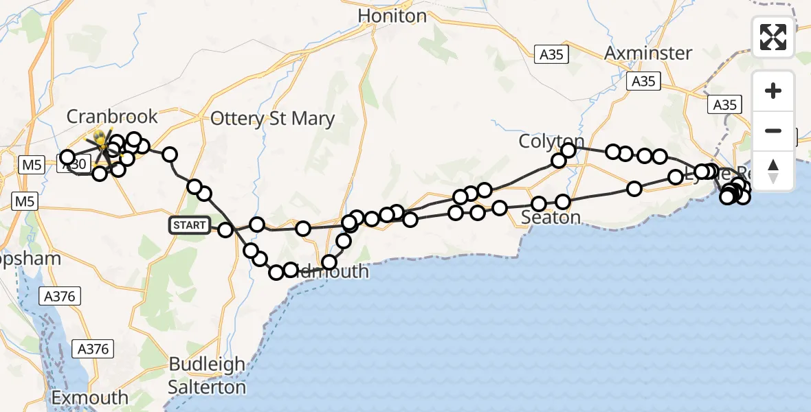 Flight route map: Police Helicopter to Exeter International Airport, Exeter International Airport