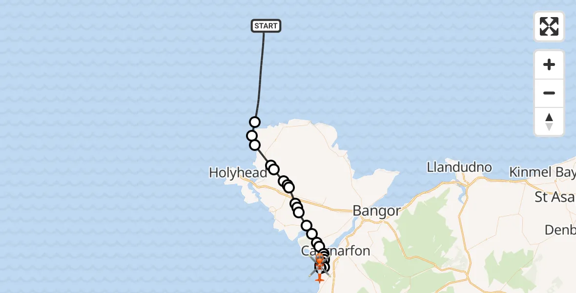Flight route map: Coastguard Helicopter to Caernarfon Airport, Caernarfon Airport