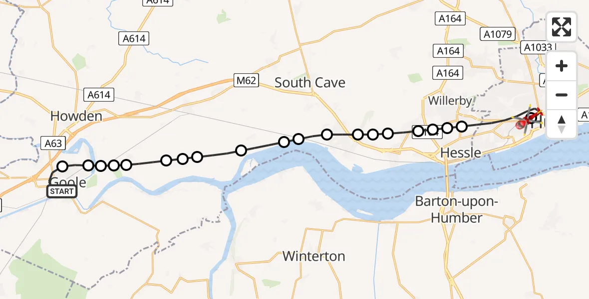 Routekaart van de vlucht: Air Ambulance Helicopter to Hull Royal Infirmary, Hull Royal Infirmary
