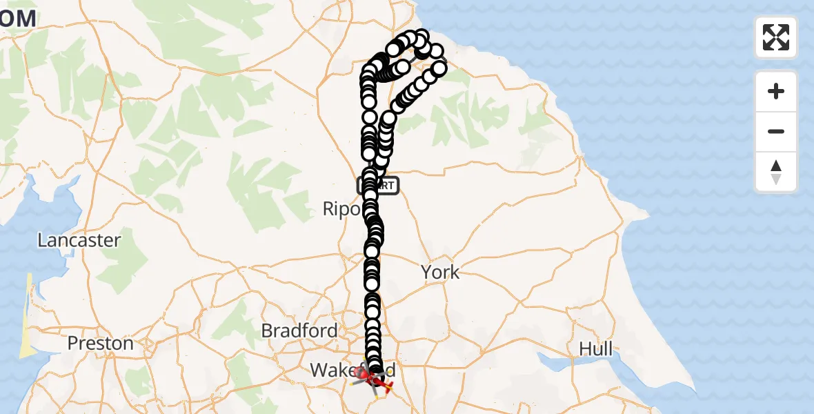 Flight route map: Air Ambulance Helicopter to YAA Nostell Helicopter Port, YAA Nostell Helicopter Port