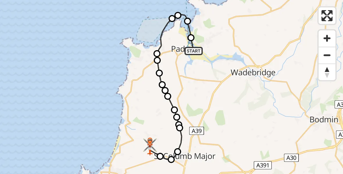 Routekaart van de vlucht: Coastguard Helicopter to Cornwall Airport Newquay, Cornwall Airport Newquay