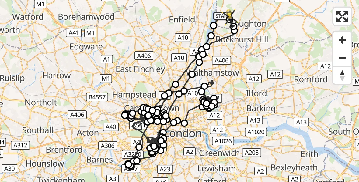 Routekaart van de vlucht: Police Helicopter to Metropolitan Police Air Support Unit Lippitts Hill, Metropolitan Police Air Support Unit Lippitts Hill