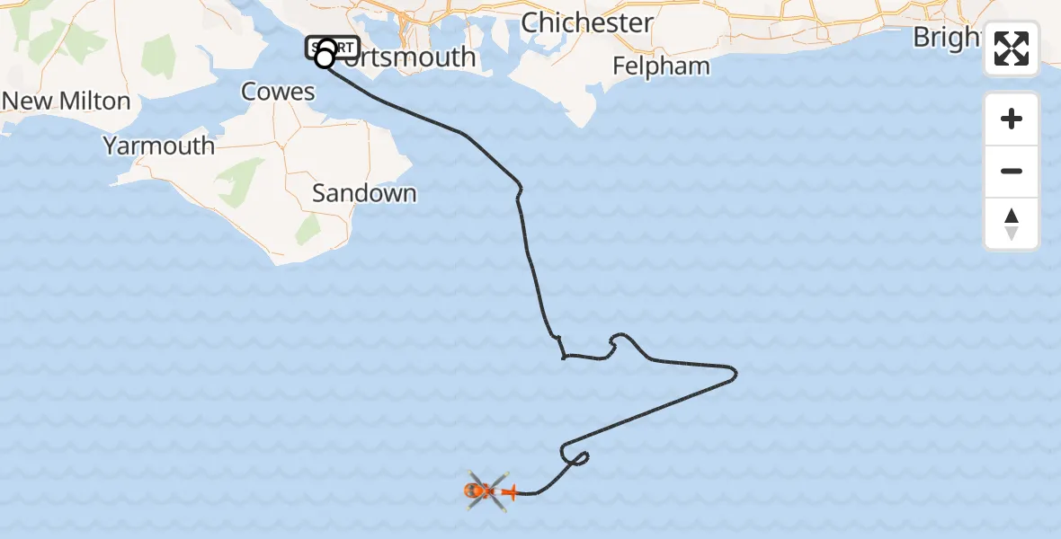Flight route map: Coastguard Helicopter to English Channel, English Channel