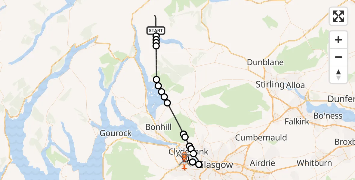 Flight route map: Coastguard Helicopter to Glasgow Airport, Glasgow Airport