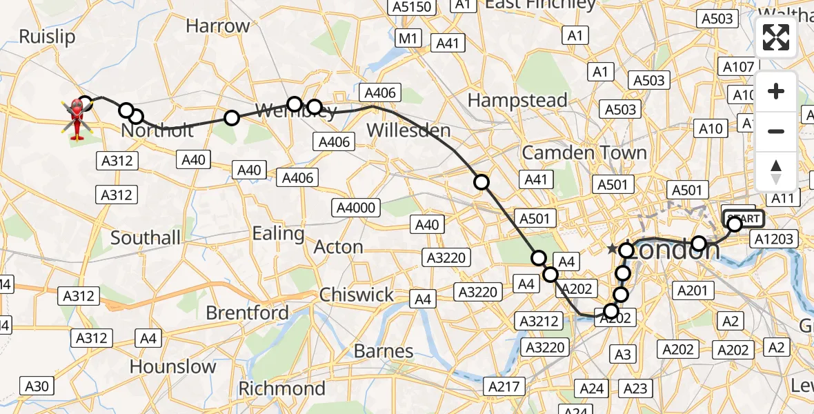 Routekaart van de vlucht: Air Ambulance Helicopter to RAF Northolt, RAF Northolt