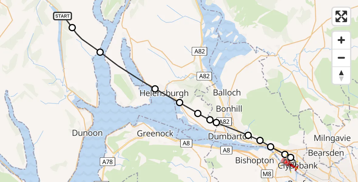 Routekaart van de vlucht: Air Ambulance Helicopter to Clydebank, Beardmore Street