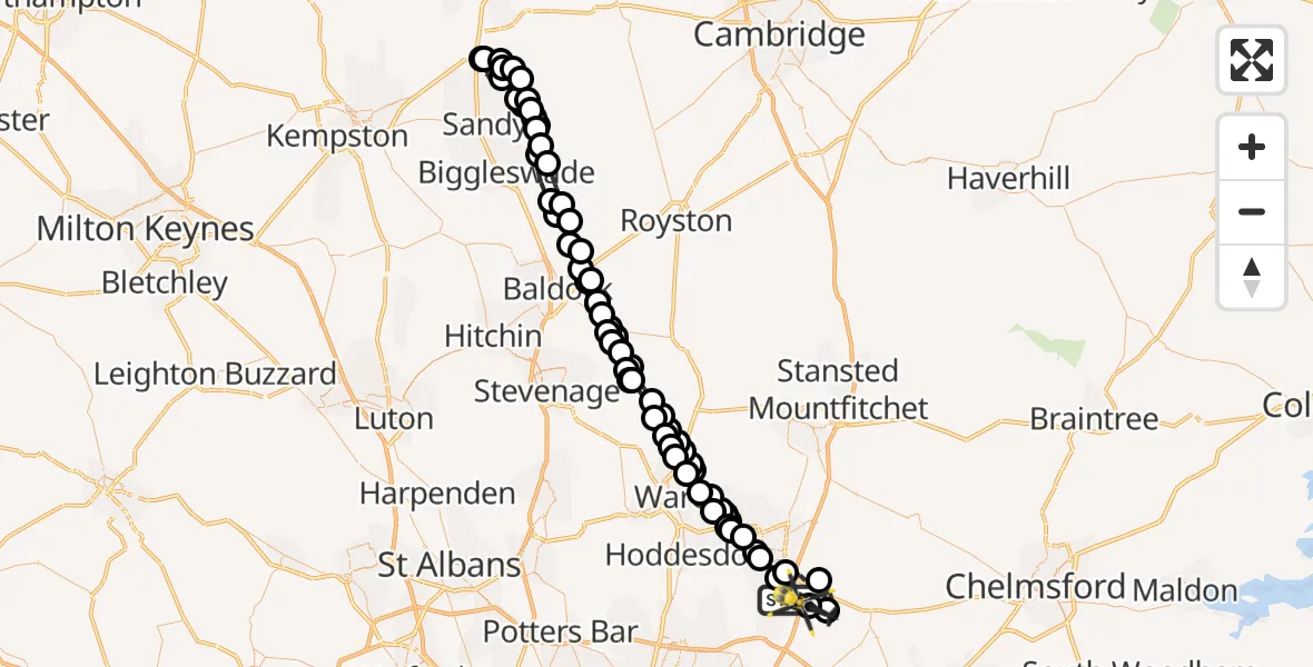 Routekaart van de vlucht: Police Helicopter to North Weald Airfield, North Weald Airfield