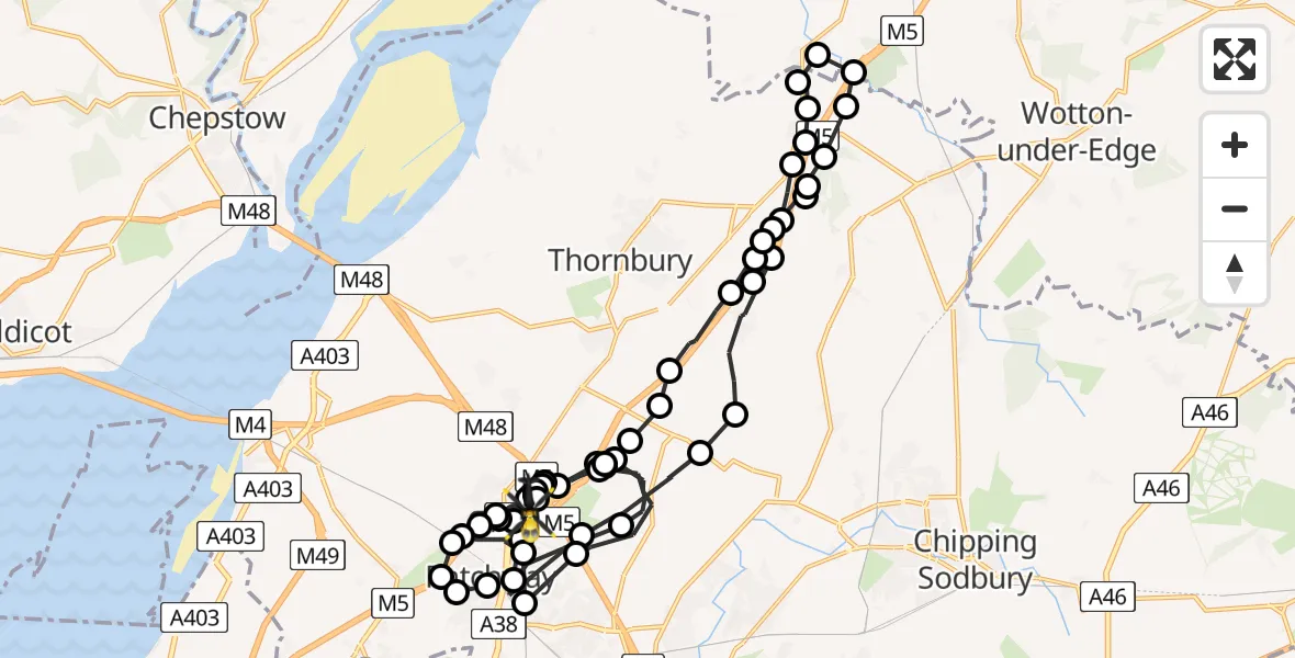 Flight route map: Police Helicopter to Almondsbury Helicopter Base, Almondsbury Helicopter Base