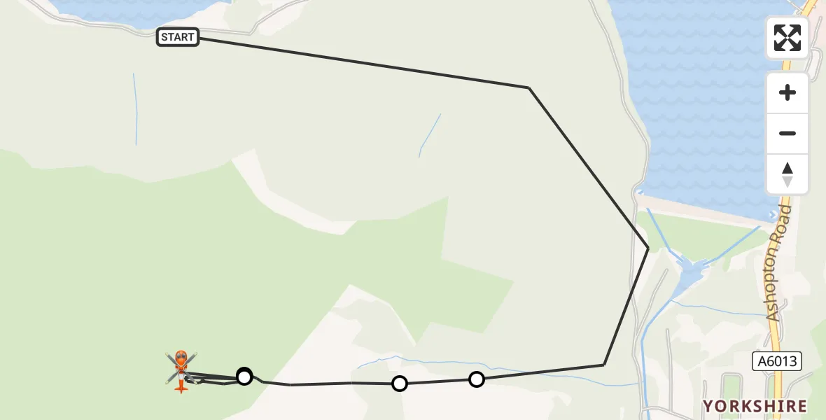 Flight route map: Coastguard Helicopter to Hope, Ruin Edge Lane