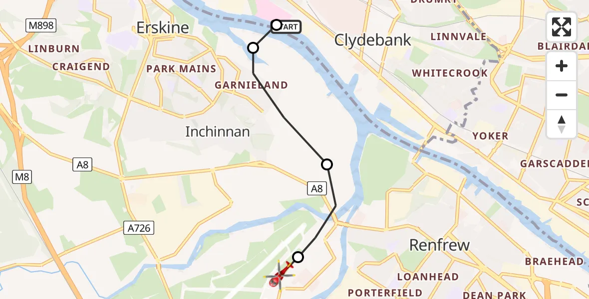 Routekaart van de vlucht: Air Ambulance Helicopter to Glasgow Airport, Glasgow Airport