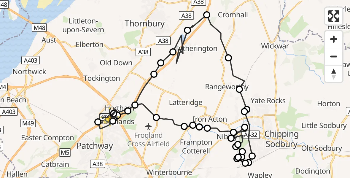Flight route map: Police Helicopter to Almondsbury Helicopter Base, Almondsbury Helicopter Base